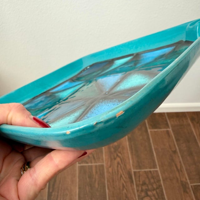 Mid Century Modern Aldo Londi Vetrata Bitossi Italy Teal Ceramic Ashtray Rare For Sale - Image 10 of 11