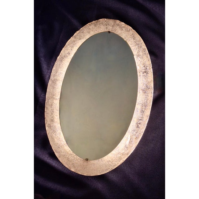 Mid-Century Modern Large Oval Illuminated Wall Mirror in Melted Ice Acrylic Glass from Erco, 1970s For Sale - Image 3 of 8