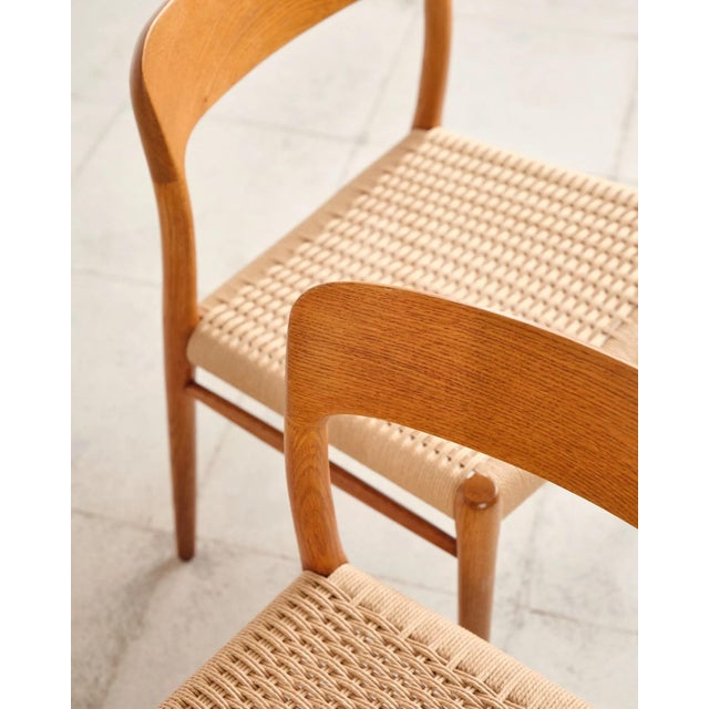Model 75 Dining Chairs in Oak with Paper Cord Weave by Niels O. Møller for j.l. Møllers, Denmark, 1950s, Set of 4 For Sale - Image 11 of 18