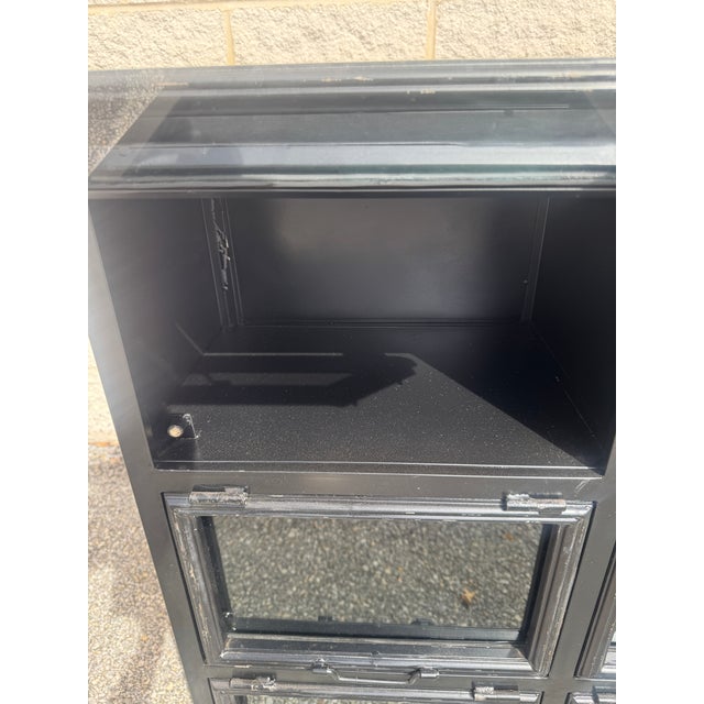 Late 20th Century Industrial Black Steel Nine-Door Glass-Front Apothecary or File Cabinet For Sale - Image 11 of 11