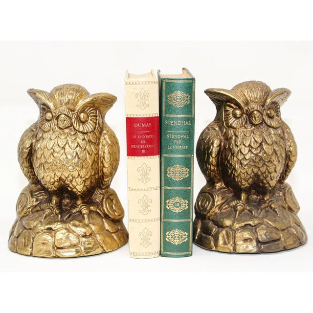 Vintage Cast Solid Brass Owl Bookends Mid-Century Modern 1950s For Sale - Image 11 of 11