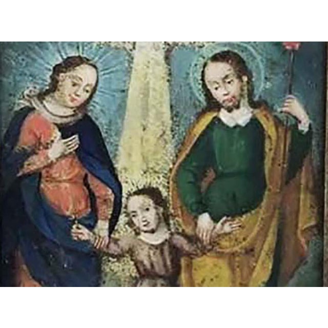 Mexican 19th C. Mexican Retablo Oil on Tin Painting, "La Sagrada Familia" (Holy Family) For Sale - Image 3 of 4
