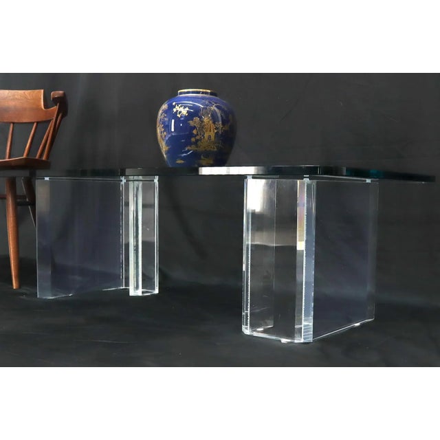 Glass Lucite Base Glass Top Compact Rectangular Coffee Table For Sale - Image 7 of 13
