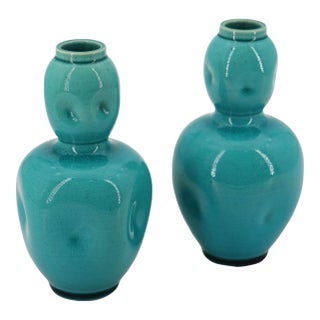 19th Century Burmantofts Pottery Set of Two Turquoise Vases For Sale
