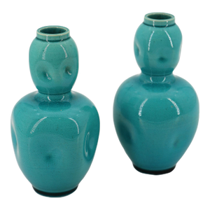 19th Century Burmantofts Pottery Set of Two Turquoise Vases