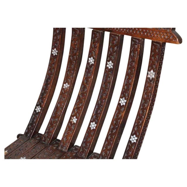 Antique Moorish Folding Chair with Mother-of-Pearl Inlay, Middle Eastern For Sale - Image 13 of 15