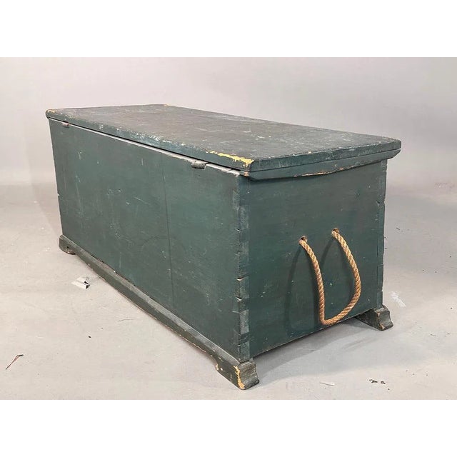 Mid 19th Century 19th Century Dark Green-Blue Painted Maritime Sea Chest / Trunk, Ship John Speark, Rockland Maine For Sale - Image 5 of 12