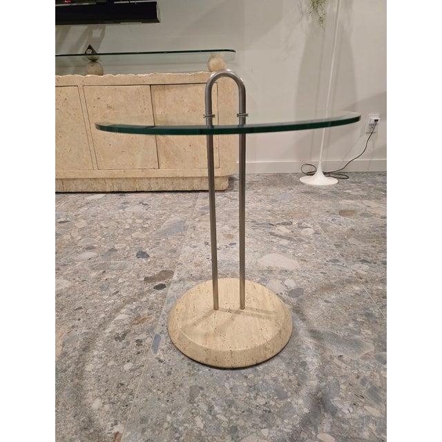 Metal 1980s Vico Magistretti Travertine Side Table by Cattelan Italia For Sale - Image 7 of 11