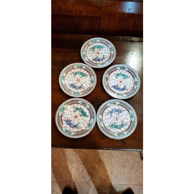 Ceramic Chinese Hand-Decorated Plates, 1930s, Set of 5 For Sale - Image 7 of 7