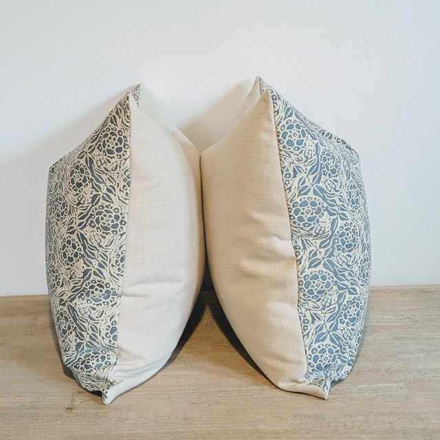 Persian Fortuny Fiori Pillows in Storm Blue & Ivory - Pair For Sale - Image 3 of 6