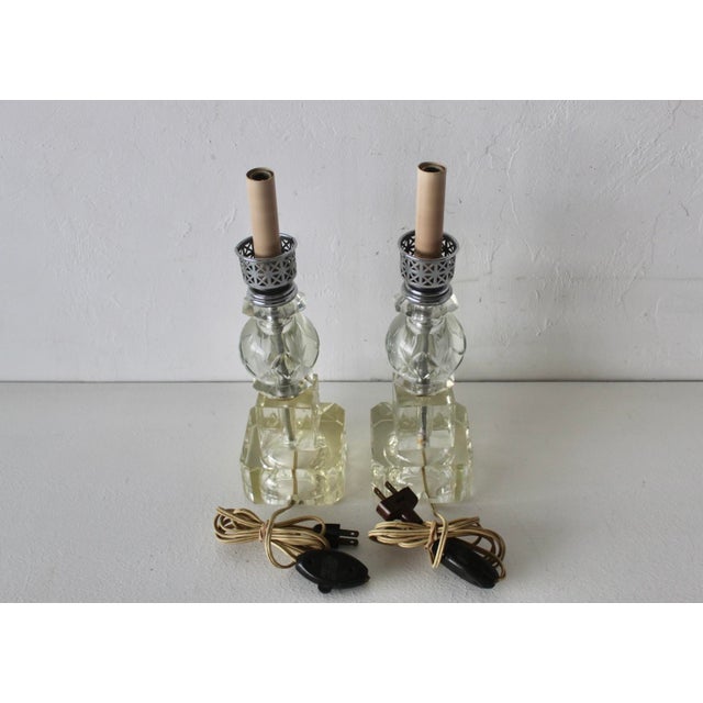 Art Deco Chrome Cut Glass Small Scale Table Lamps Vintage-a Pair For Sale - Image 11 of 13