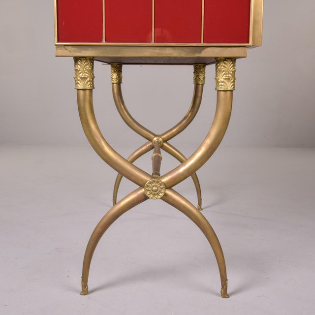 1980s Tall Italian Mid Century Red Glass and Brass Bar Cabinet For Sale - Image 5 of 12