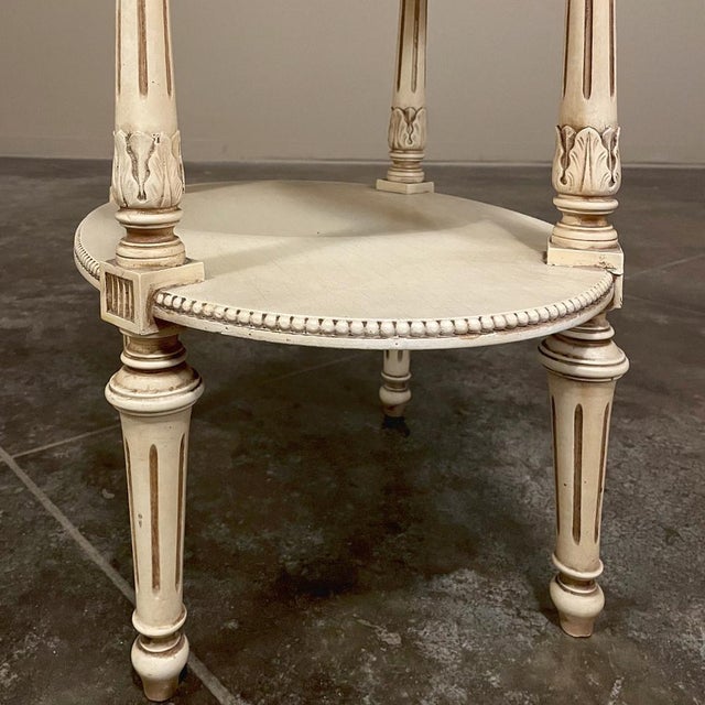 Antique French Louis XVI Painted Oval Side Table With Leather Top For Sale - Image 16 of 17