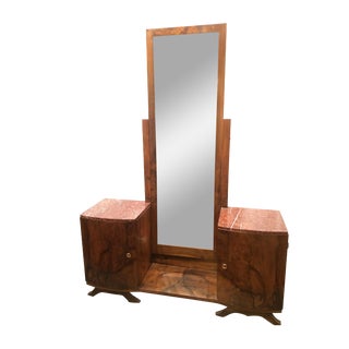 French Art Deco Dressing Table with Full Length Mirror and Marble Top For Sale