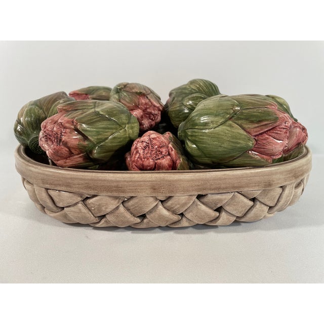 Vintage Italian Ceramic Majolica Artichoke Basket For Sale - Image 6 of 15