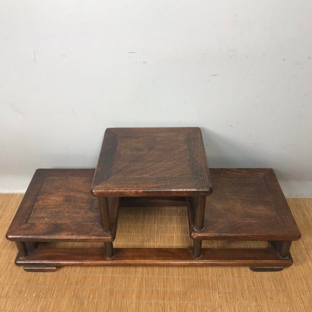 Vintage Chinese Huali Rosewood "Staggered" Tabletop Display Stand (Curio Shelf) For Sale - Image 4 of 9