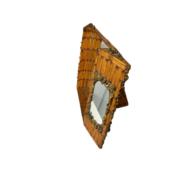 Folk Art Rare One of a Kind Handmade Folk Tramp Art Matchsticks and Stones Dresser, Mantle Top Triple Mirror For Sale - Image 3 of 8