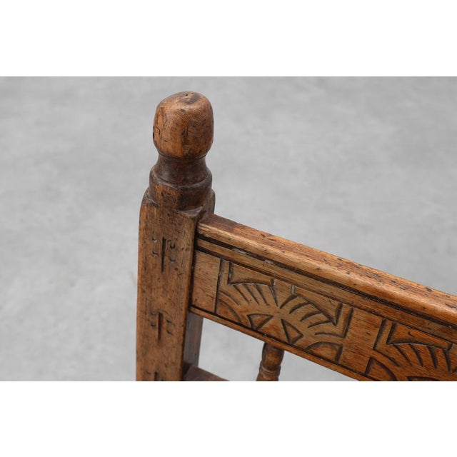Spanish Hand-Carved Oak Side Chair with Velour Seat, 19th Century For Sale - Image 11 of 14