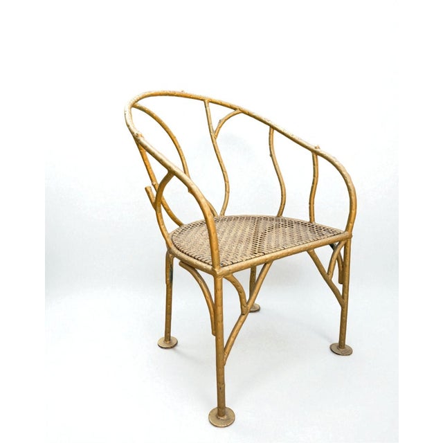 Gold Vintage Solid Iron Signed "Winterthur" Faux Bois Settee Sofa & Chairs Set For Sale - Image 8 of 9