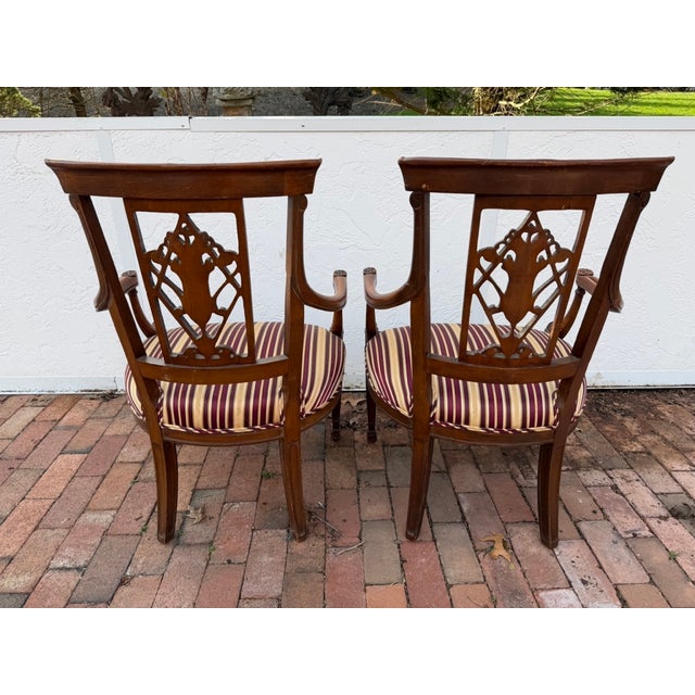English Early 20th Century English Style Neoclassical Arm Chairs, Pair For Sale - Image 3 of 11