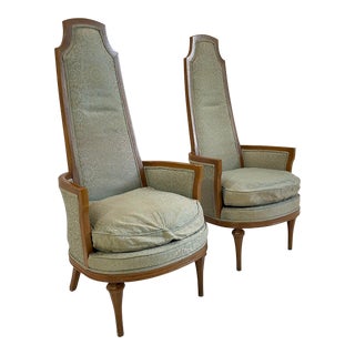 1960s Vintage Light Blue Tall Back Club Chairs - a Pair For Sale