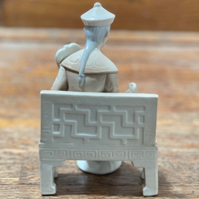 KPM Porcelain Vintage Ceramic KPM Figure of an Asian Man on a Bench With Hand Fan For Sale - Image 4 of 7