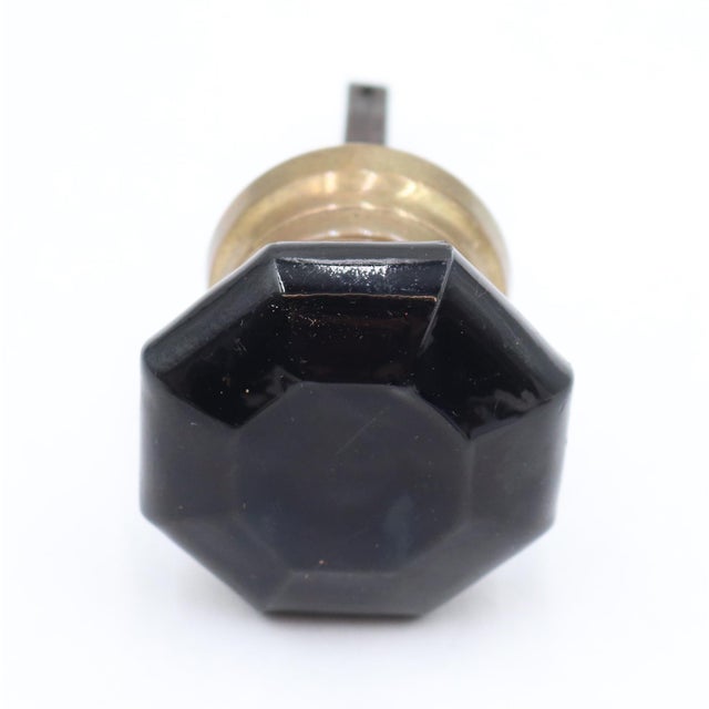 Traditional Antique Black Octagon Glass Wide Shank Door Knob For Sale - Image 3 of 5