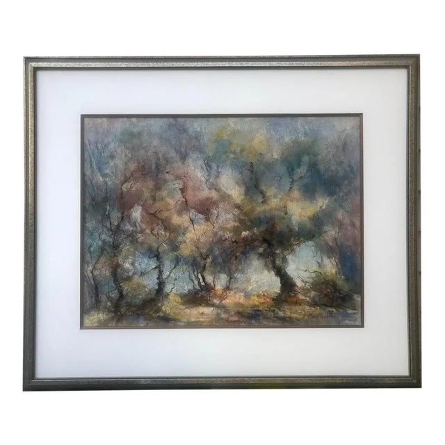Brown Vintage Large Impressionist Watercolor Landscape of Trees by Mary Robbins For Sale - Image 8 of 8
