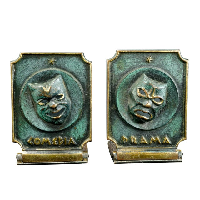 Pair of Mid Century Comedy and Drama Israeli Dayagi Brothers Bronze Bookends Circa 1960 For Sale - Image 10 of 10