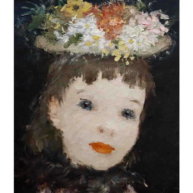 Dietz Edzard -Portrait of a Girl in Pink Dress & Hat of Flowers-Oil Painting For Sale In Los Angeles - Image 6 of 13