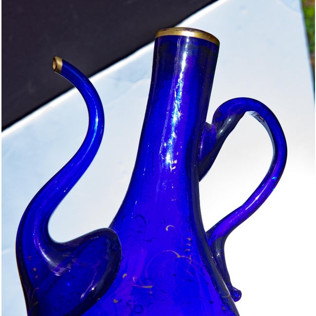 Traditional Persian Royal Blue Glass Ewer 19th Century For Sale - Image 3 of 4