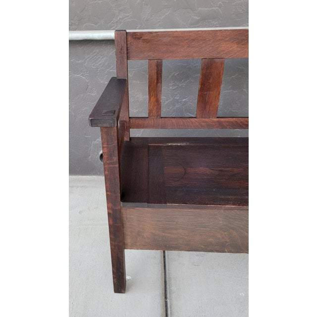 Wood Antique Hall Bench Mission Oak by Lifetime Furniture. Circa. 1910 For Sale - Image 7 of 18