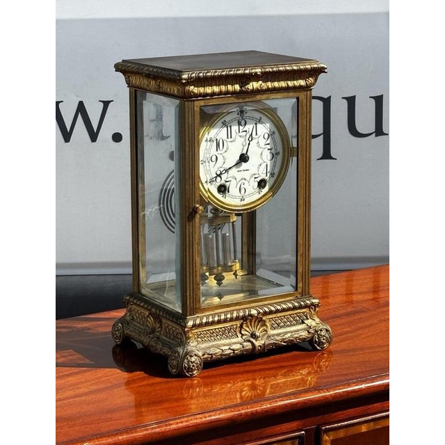 Victorian Brass Four Glass Clock from Seth Thomas For Sale - Image 8 of 8
