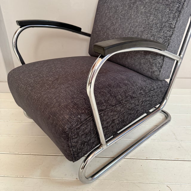 Vintage Tubular Steel Cantilever Armchair in Black Upholstery, 1930s For Sale - Image 10 of 12