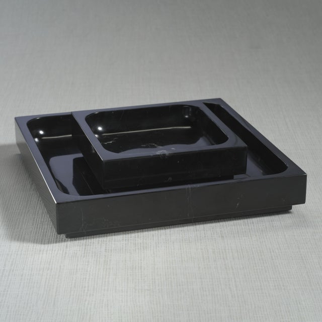 Contemporary Nero Marquina Natural Marble Tray, 9.75" x 9.75" x 2" For Sale - Image 3 of 5