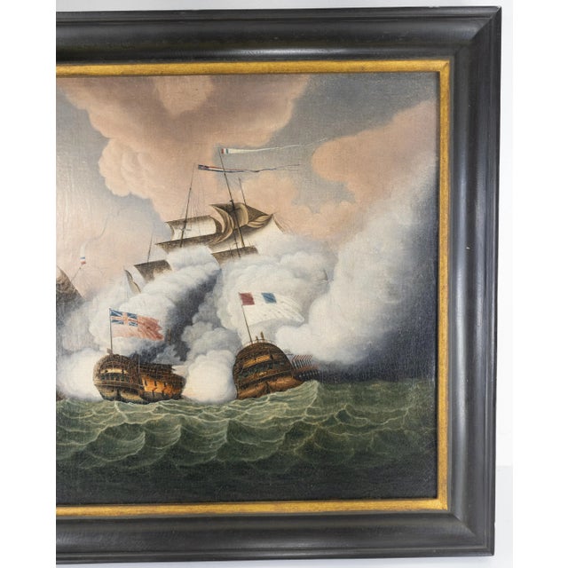 China Trade English Oil Painting of Naval Battle For Sale - Image 4 of 13