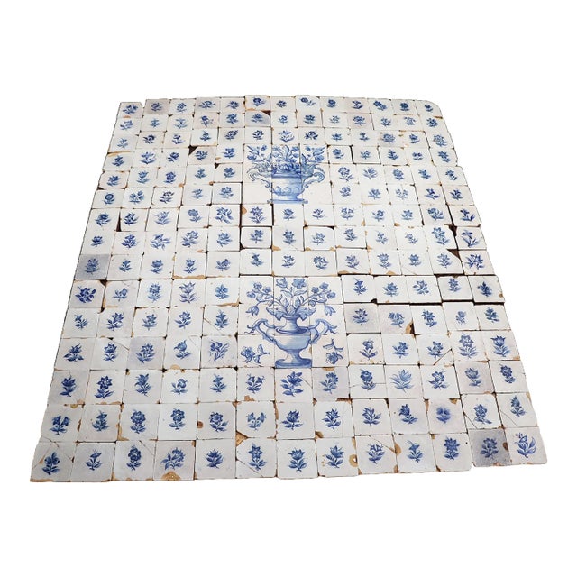 Antique Large Tiles Mural Panel, Blue & White Flowers and Vases, Portuguese, 18th Century For Sale