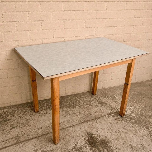 Paper Mid-Century Blue Floral Formica Kitchen Dining Table For Sale - Image 7 of 7