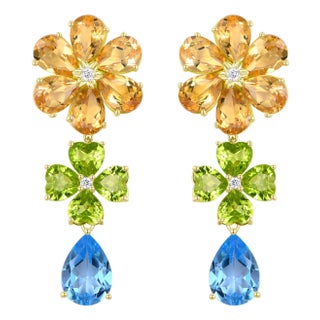 Nina Zhou 15.4ctw Island Blossoms Citrine Peridot Diamond Topaz Convertible Drop Earrings For Sale