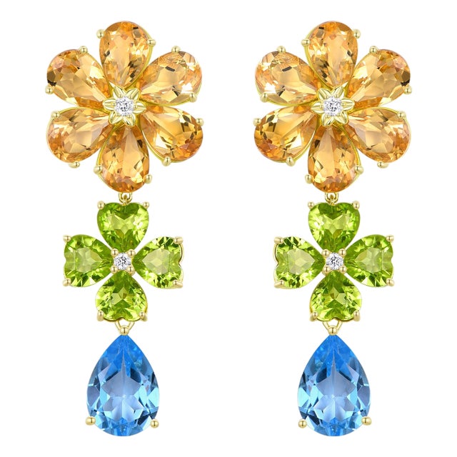 Nina Zhou 15.4ctw Island Blossoms Citrine Peridot Diamond Topaz Convertible Drop Earrings For Sale