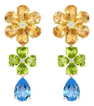 Nina Zhou 15.4ctw Island Blossoms Citrine Peridot Diamond Topaz Convertible Drop Earrings