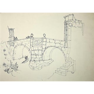 After Giulio Zek, Rome, Ponte Milvio, Drawing in Pen, 1960s For Sale