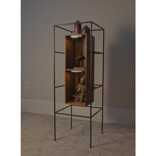 Wood Freestanding Display Cabinet With Lights, Solid Walnut Tall Cabinet, Narrow Bookcase Display For Sale - Image 7 of 9
