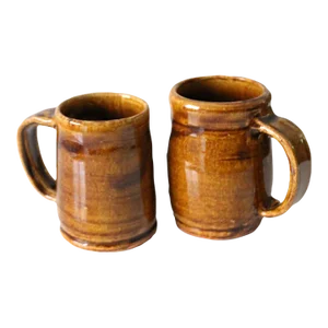 Vintage Rustic Handmade Pottery Mug Pair