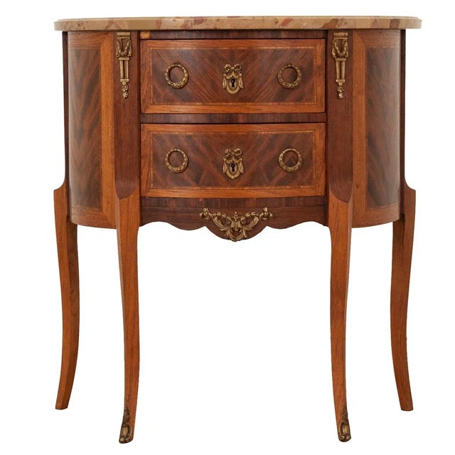 French Vintage Marble Top Demilune Chest For Sale - Image 10 of 10