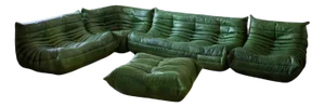 Green Leather Togo Living Room Set by Michel Ducaroy for Ligne Roset, 1979, Set of 5