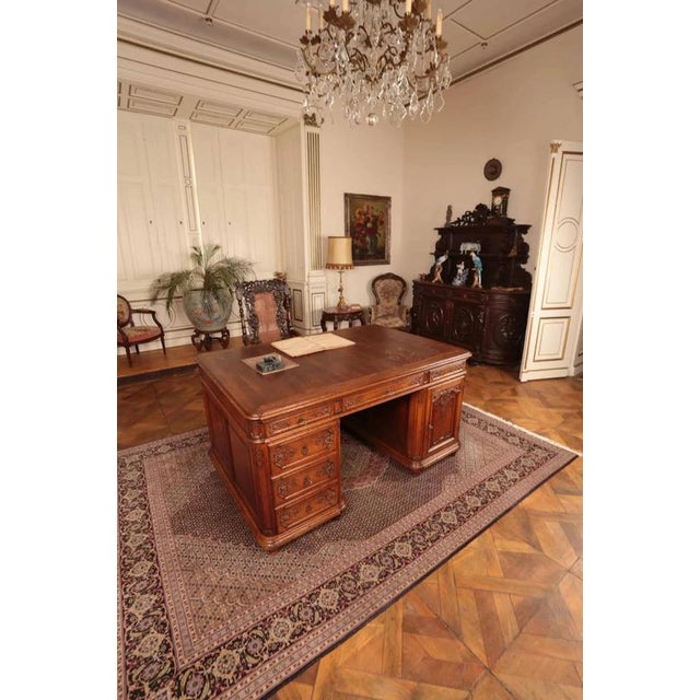 Wood Large Partner Liège Desk in Oak For Sale - Image 7 of 9