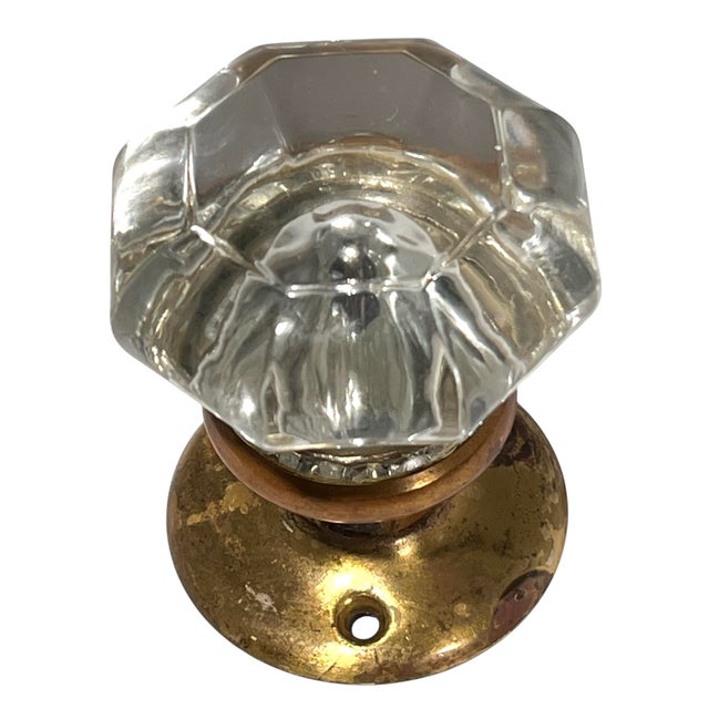Metal Early 1900s American Glass Knobs With Brass Rosettes - A Pair For Sale - Image 7 of 8
