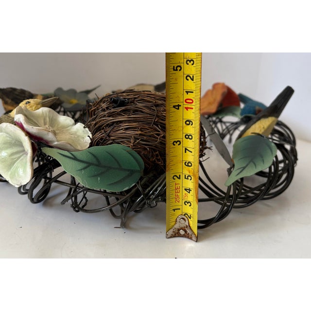 Metal Vintage Botanical Bird Wreath Sculpture With Nest, Nature-Inspired Metal Wall Art, Cottage Garden Relief For Sale - Image 7 of 9