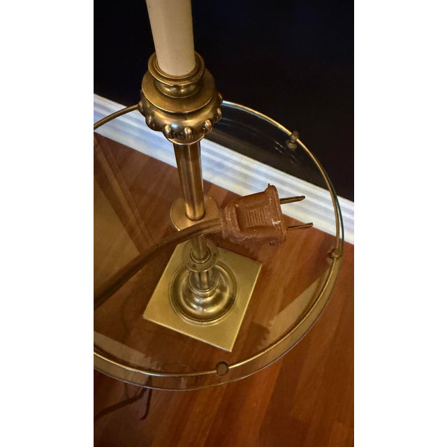 Metal Vintage Stiffel Brass Floor Lamp With Integrated Glass Drink Table Original Shade For Sale - Image 7 of 12